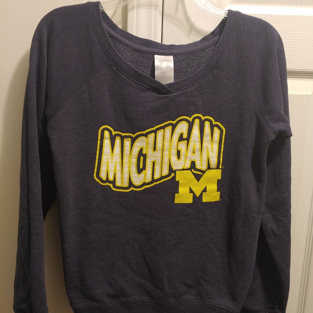 University of Michigan Wolverines Blue Long Sleeve Scoop-Neck Sweater